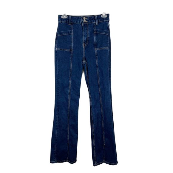 Motel Denim Women Jeans Small Blue Stretch Boot Cut Slit Hem Casual Bottoms - Picture 1 of 13